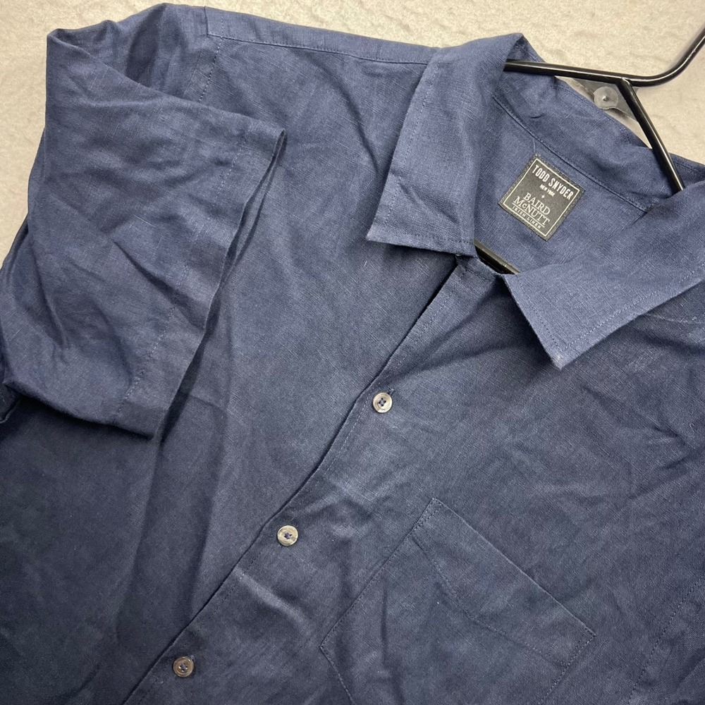 Todd Snyder Baird McNutt Irish Linen Shirt Mens Large Navy Blue Short Sleeve